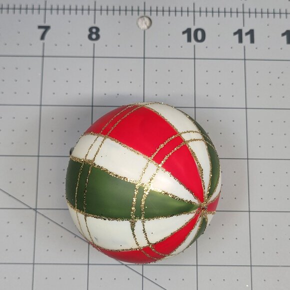 Bradford Plaid Christmas Trimmeries Glass Tree Ornaments Stripes Red Green White - Picture 8 of 9